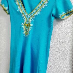 Embroidered Turquoise Mini Dress-size Medium